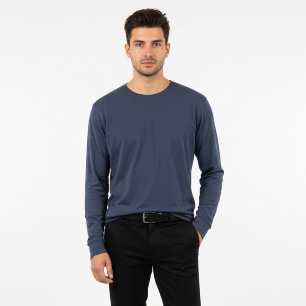 Perk Dark Gray Long Sleeve 100% Cotton Crew Neck Tee T Shirt 2X